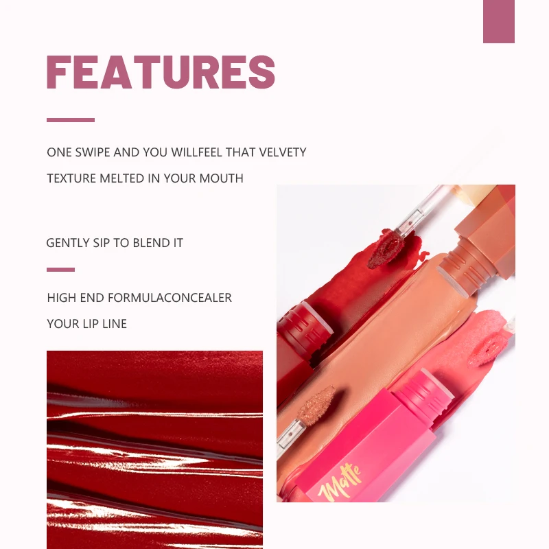 1pcs Waterproof Matte Velvet L - огляд і ціна Matte Velvet Lip Tint Long Lasting