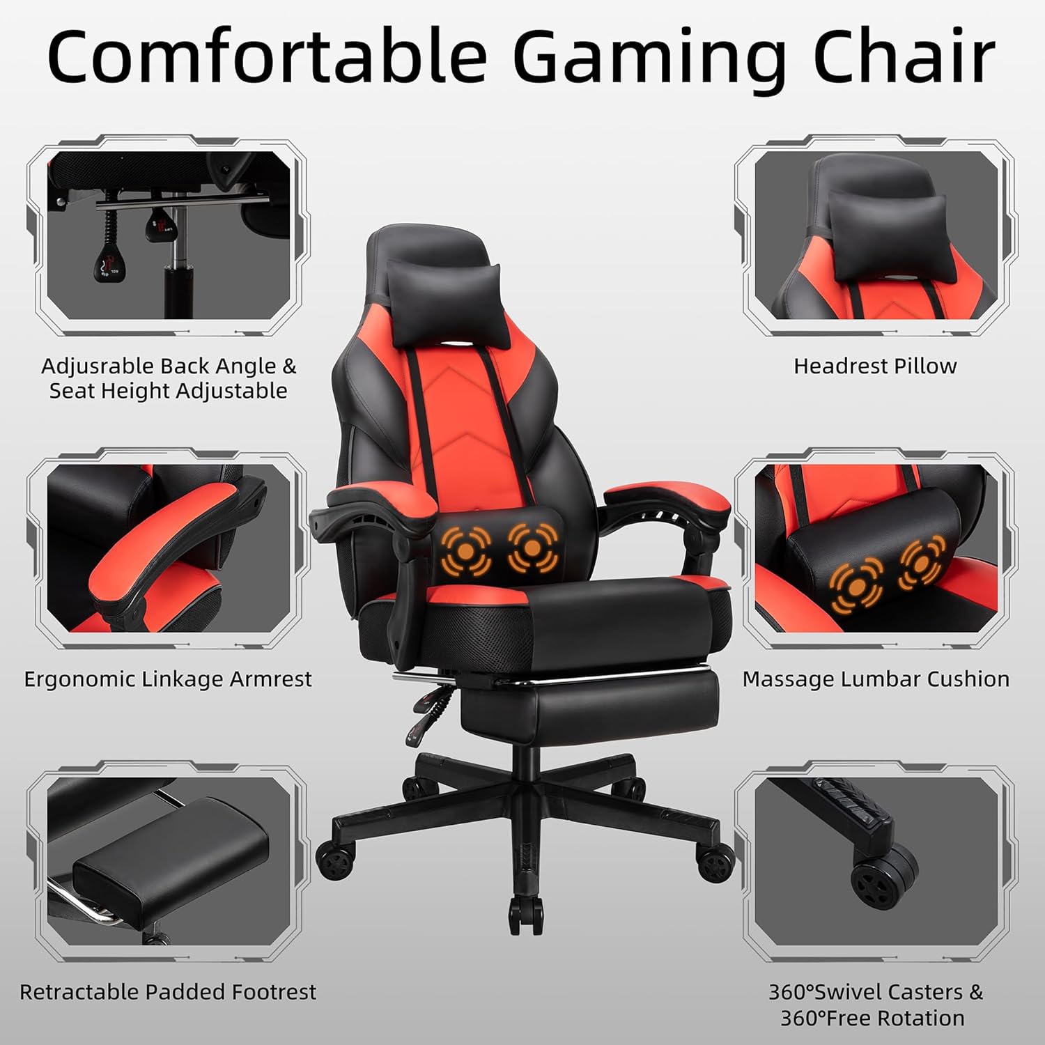 Gaming Chair with Footrest, Ma - огляд і ціна Massage