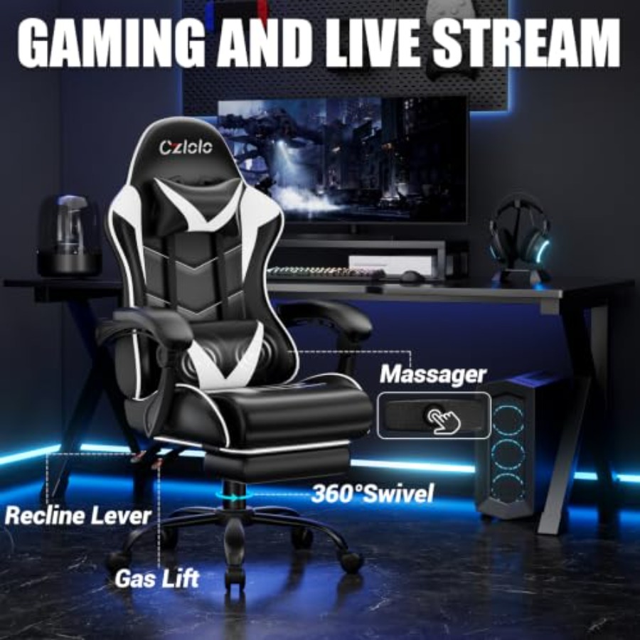 Gaming Chair with Footrest, Ra - огляд і ціна Massage