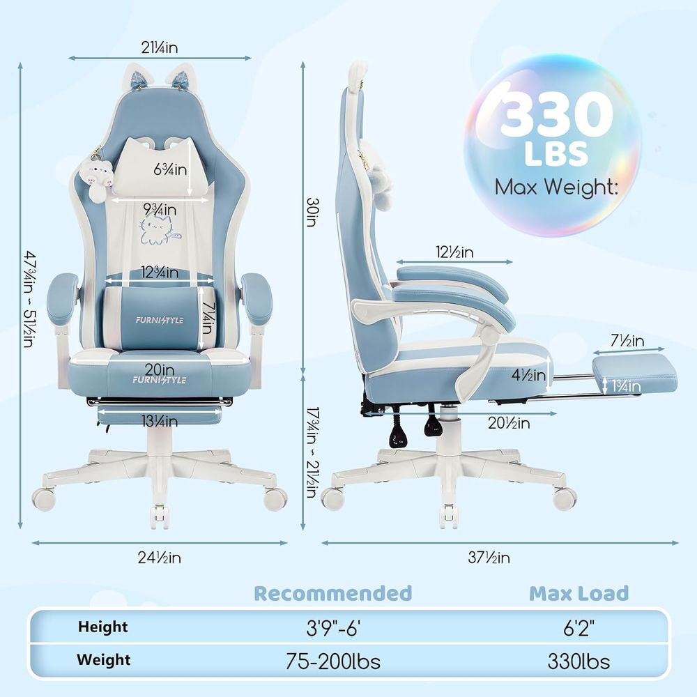Ergonomic Blue/White Gaming Ch - огляд і ціна Massage